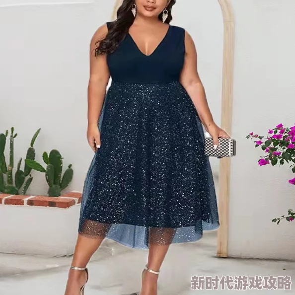 欧美风大码胖mm中长款连衣裙，时尚潮流新选择，展现优雅气质与舒适穿着体验！